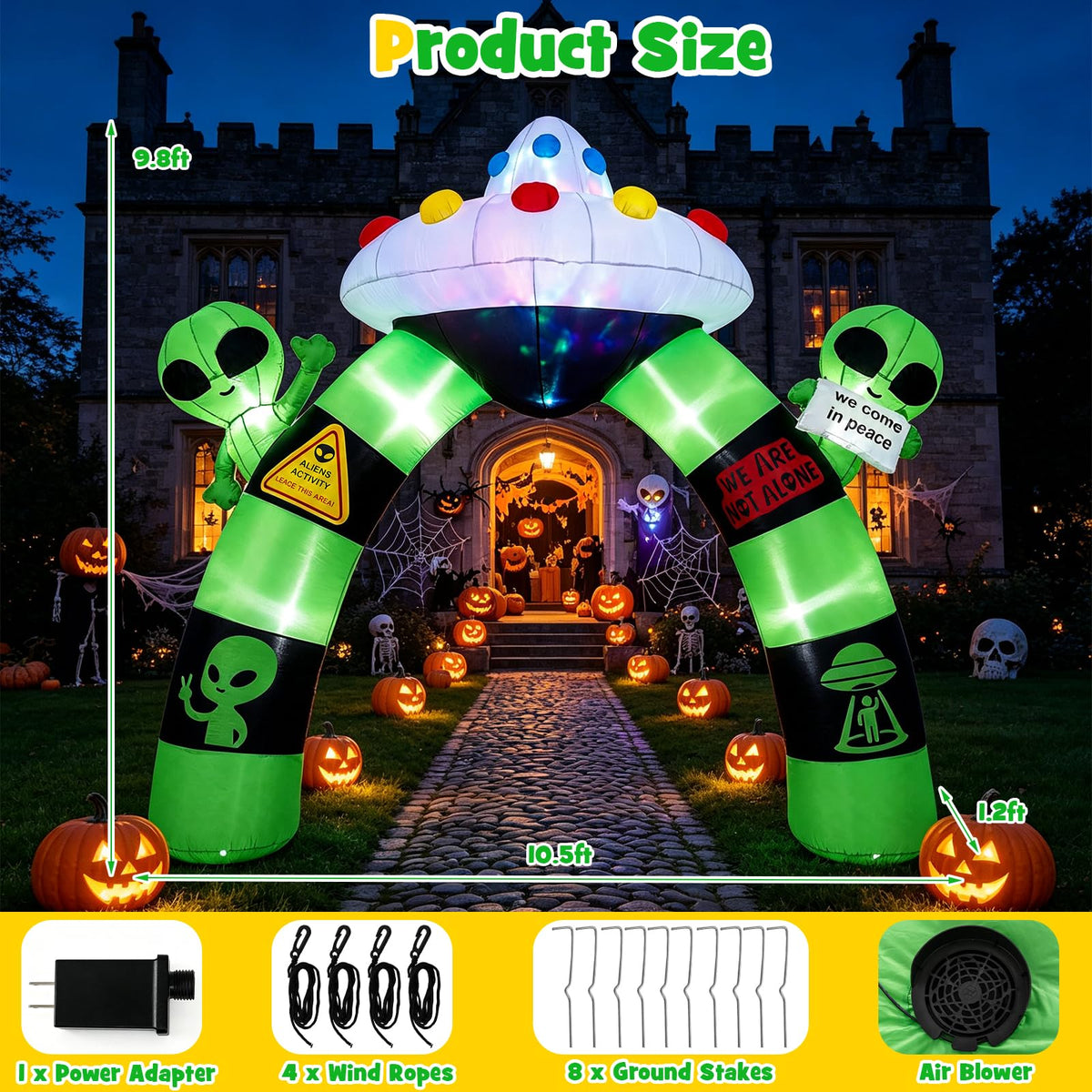 Tangkula 10.5 FT Halloween Lighted Inflatable Alien Archway with LED Lights