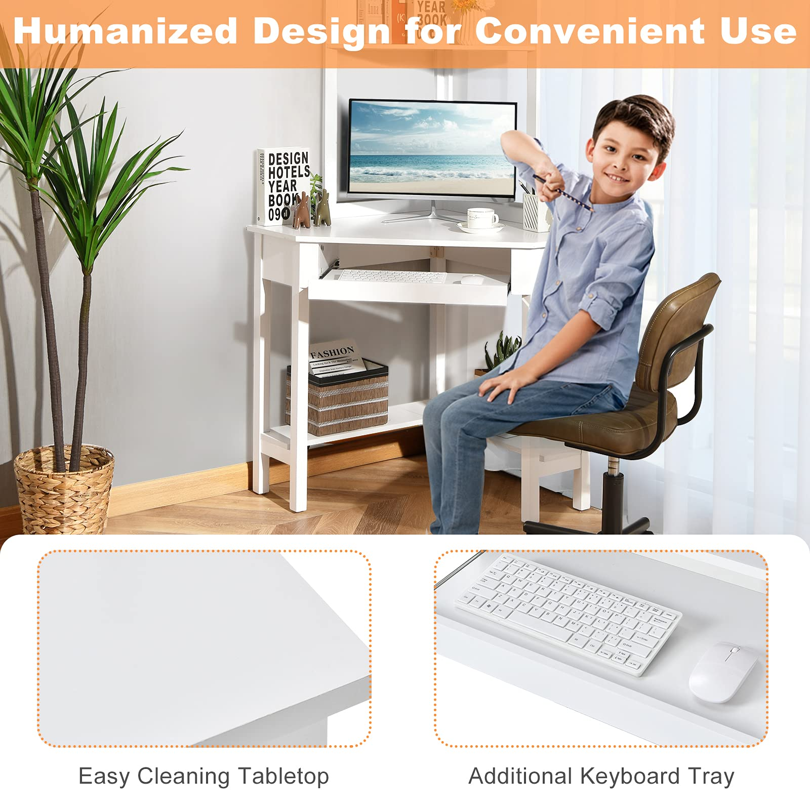 White Corner Desk with Hutch - Tangkula