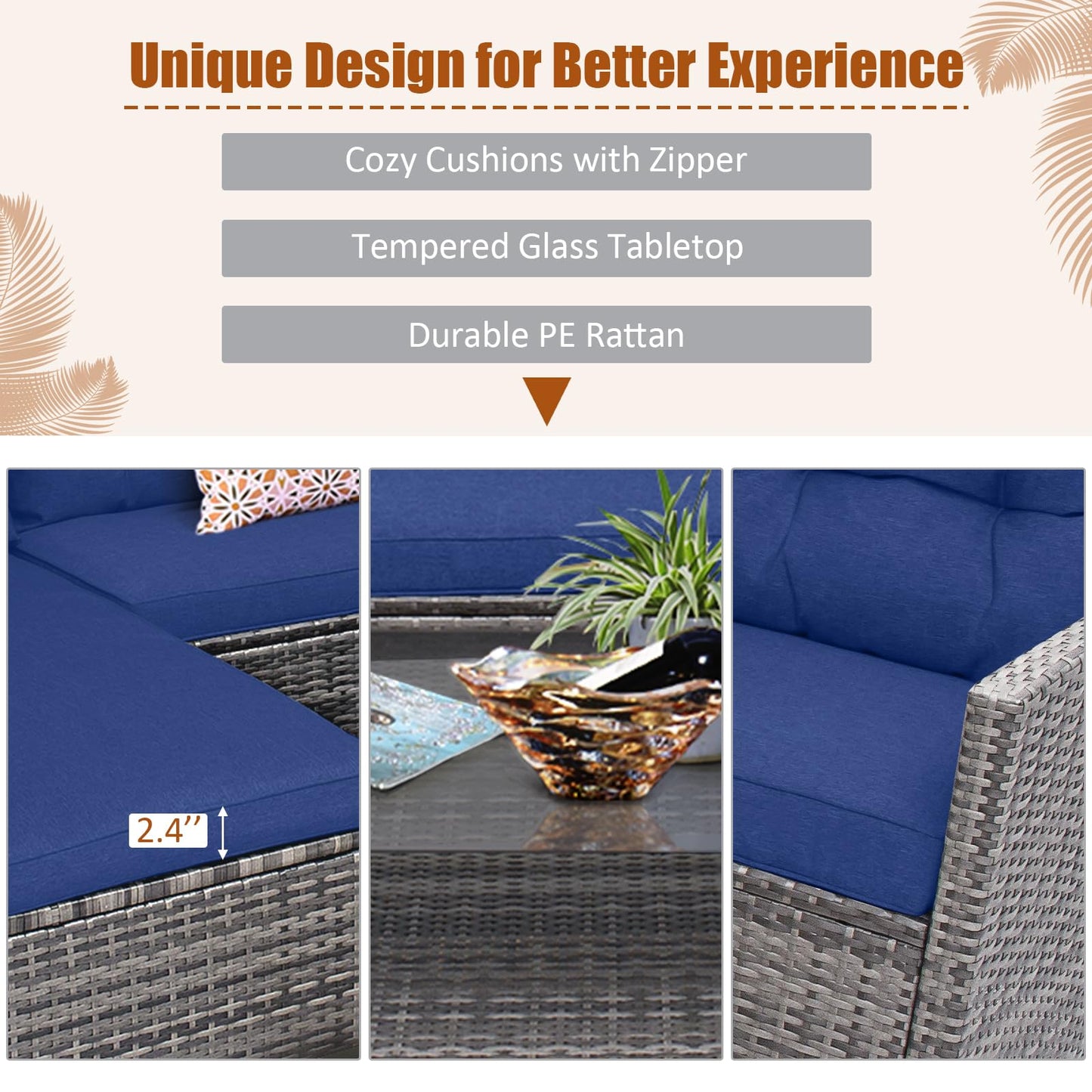 Tangkula 4 Pieces Rattan Conversation Set