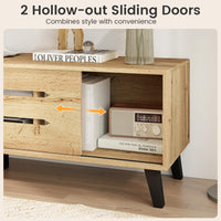 Tangkula Mid Century Modern TV Stand with Sliding Doors for 65” TVs