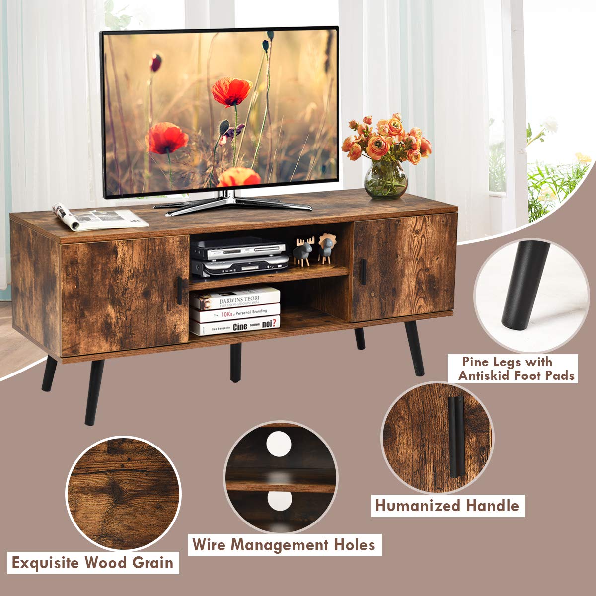Tangkula Retro TV Stand for TVs up to 55 Inches