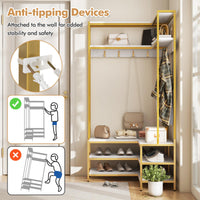 Tangkula Corner Hall Tree, 70 Inch Coat Rack with Bench and Shoe Storage