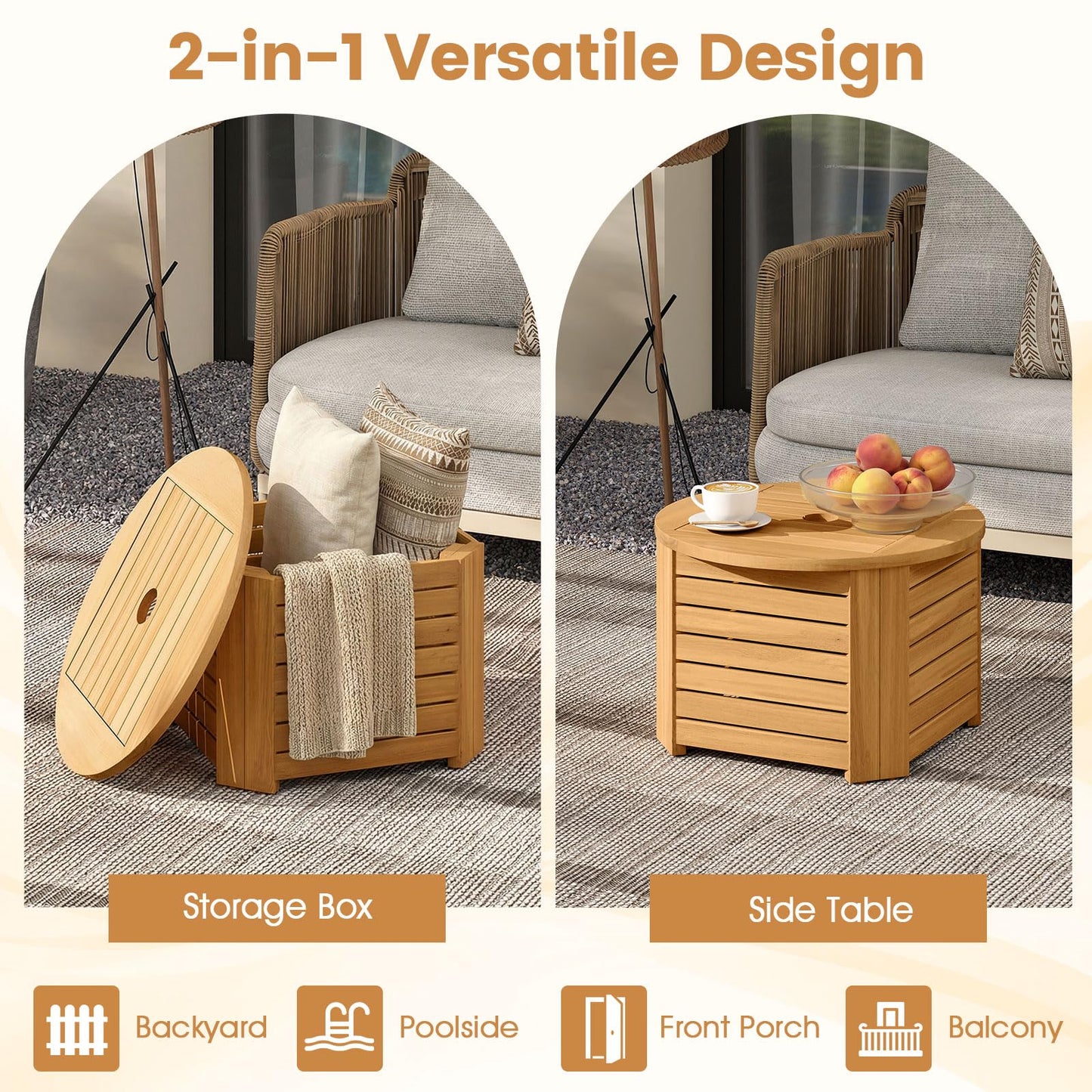 Tangkula 2-in-1 Outdoor Side Table with Storage with Umbrella Hole & Removable Base
