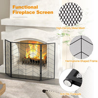 Tangkula 52 x 31 Inch Fireplace Screen, 3-Panel Folding Spark Guard w/Chevron Herringbone Pattern