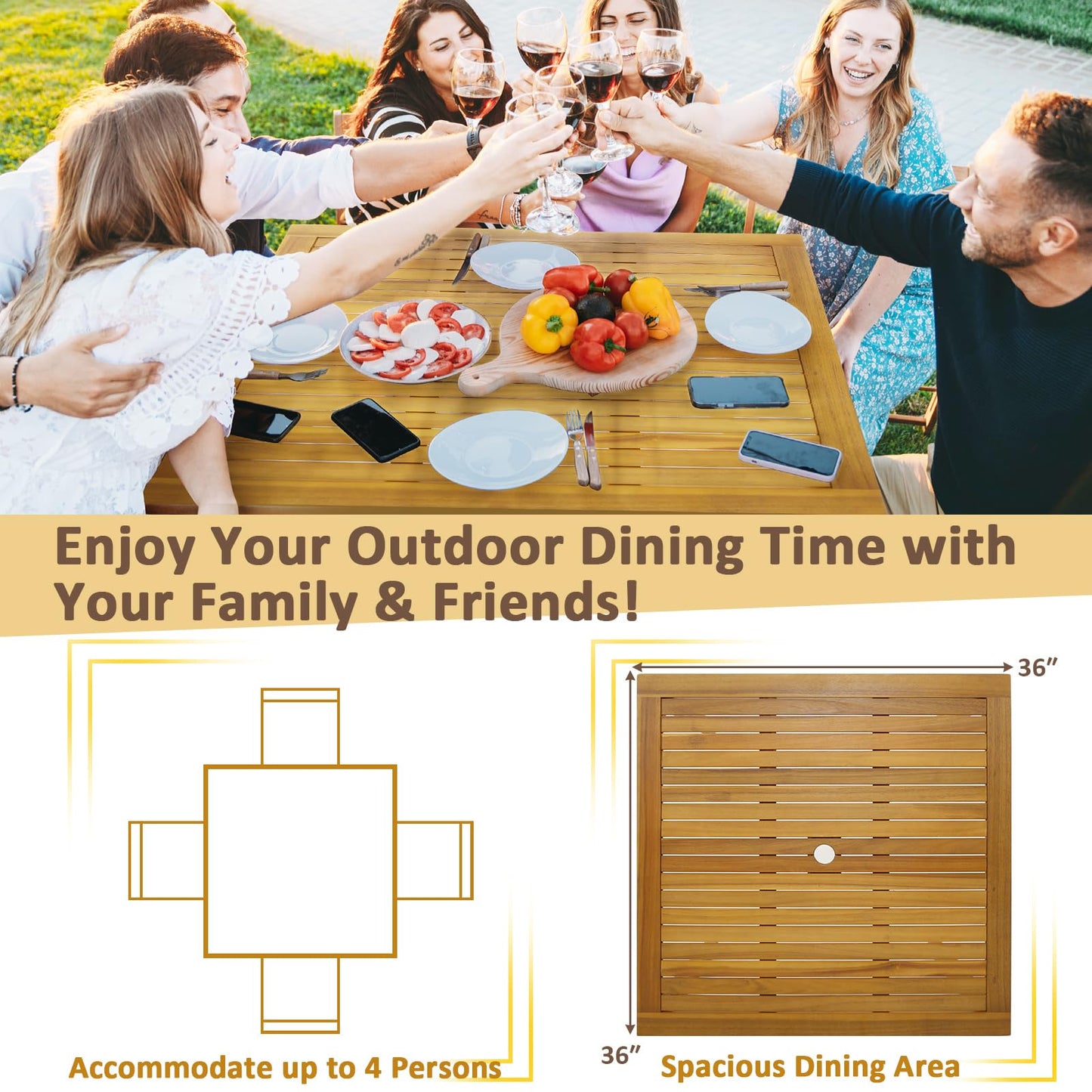 Tangkula 5 Pieces Patio Dining Set with 1.9” Umbrella Hole