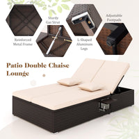 Tangkula Patio Double Chaise Lounge, Patiojoy 6 Position Adjustable Wicker Recliner Bed