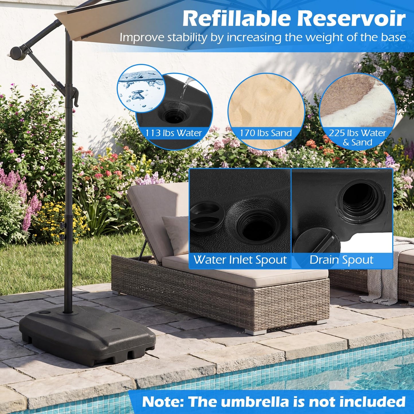 Tangkula 225 Lbs Cantilever Umbrella Base with 2 Wheels