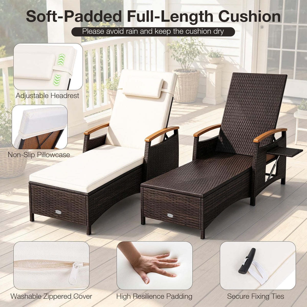 Tangkula Patio Chaise Lounge with 7-Level Adjustable Backrest