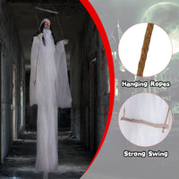 Tangkula 6.4 FT Halloween Animated Hanging Swinging Girl Creepy Doll