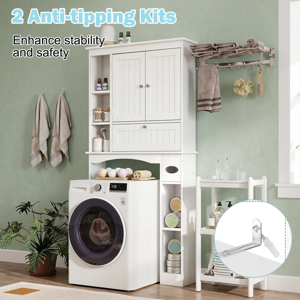 Tangkula Over the Toilet Storage Cabinet with Toilet Paper Holder(White)