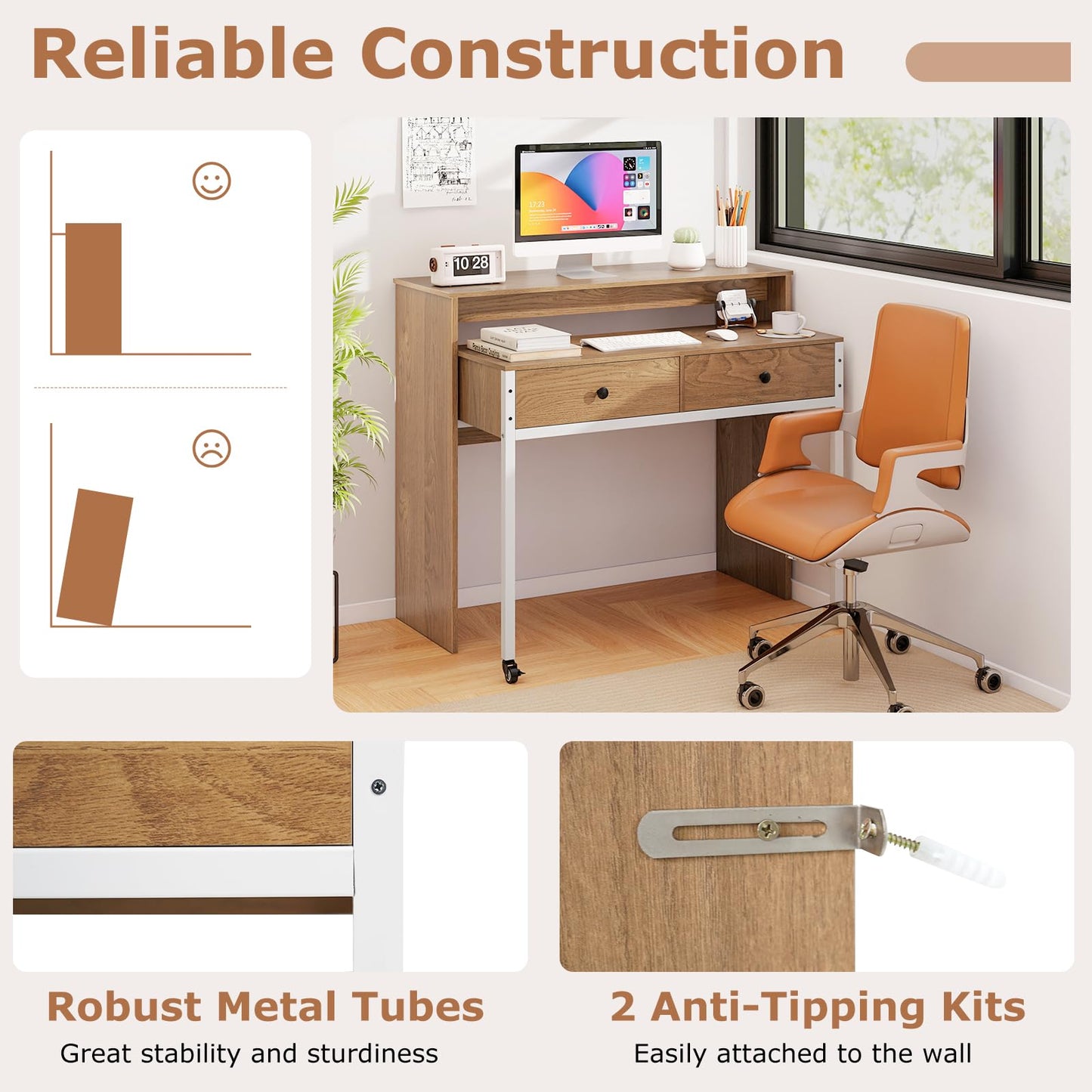 Tangkula Extendable Computer Desk with 2 Storage Drawers