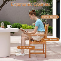 Tangkula Set of 2/4 Outdoor Dining Chairs Acacia Wood with Cross-Pattern Backrest
