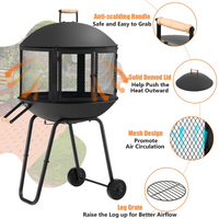 Tangkula Portable Fire Pit with Wheels, 28 Inch Wood Burning Fire Pit with Log Grate
