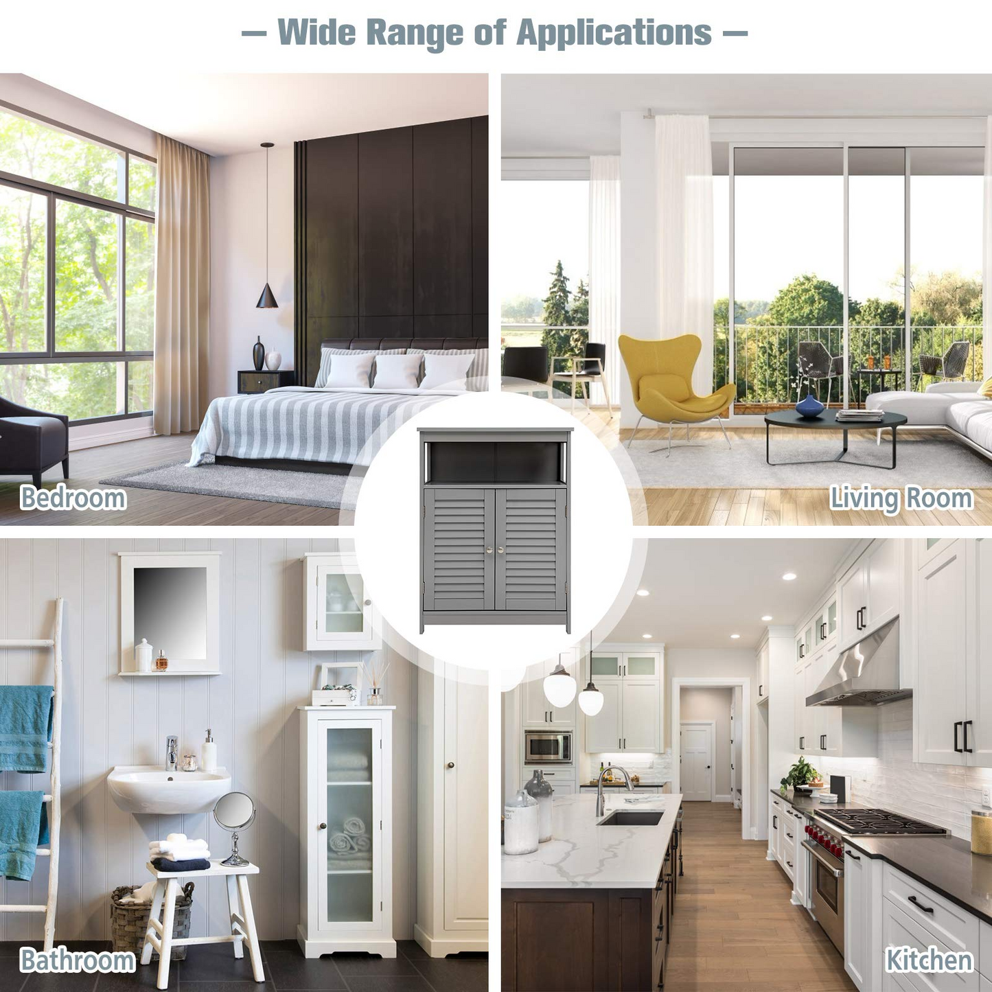 Tangkula Bathroom Floor Cabinet, Wooden Freestanding Storage Cabinet with Double Shutter Door & Adjustable Shelf