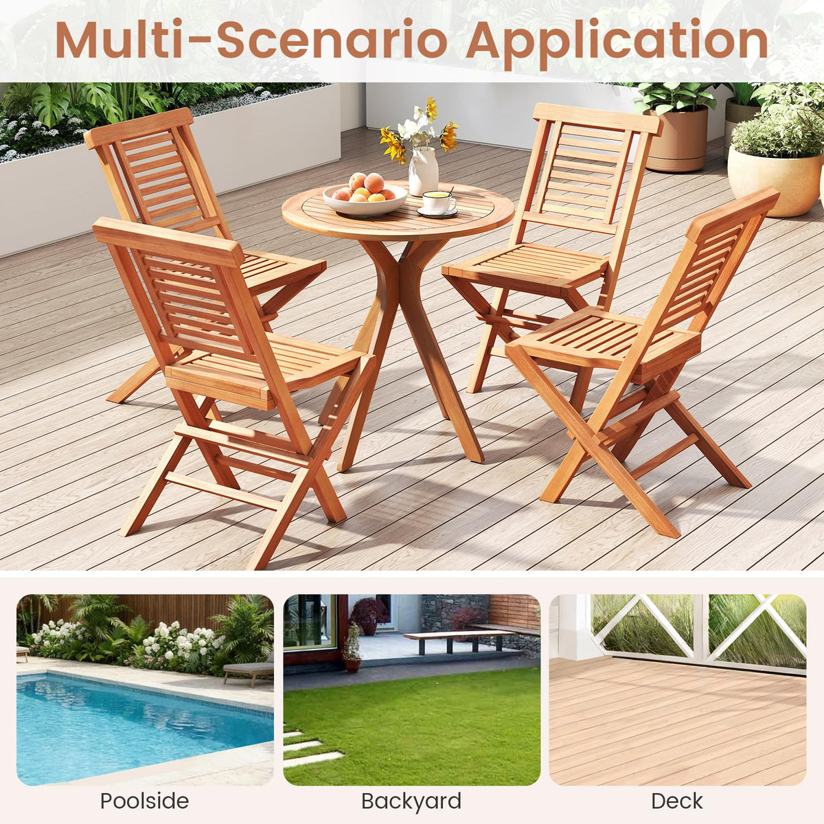 Tangkula Teak Wood Folding Patio Chairs Set of 2/4(25" x 19" x 35.5")