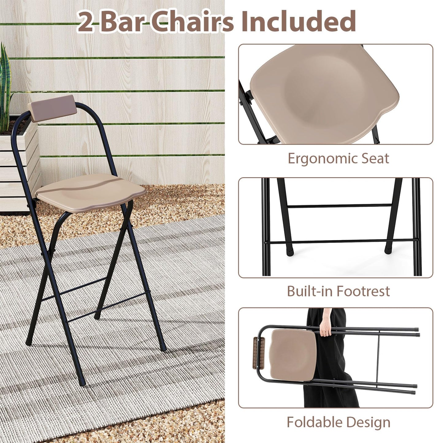Tangkula 3 Piece Patio Bar Set with Awning for Patio Poolside Garden Backyard