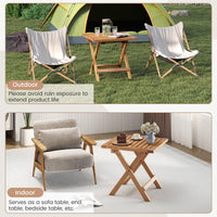 Tangkula Table d'appoint pliable d'extérieur en bois d'acacia avec pieds en X et plateau à lattes