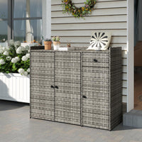 Tangkula Rattan Outdoor Storage Cabinet with 2 Adjustable Shelves