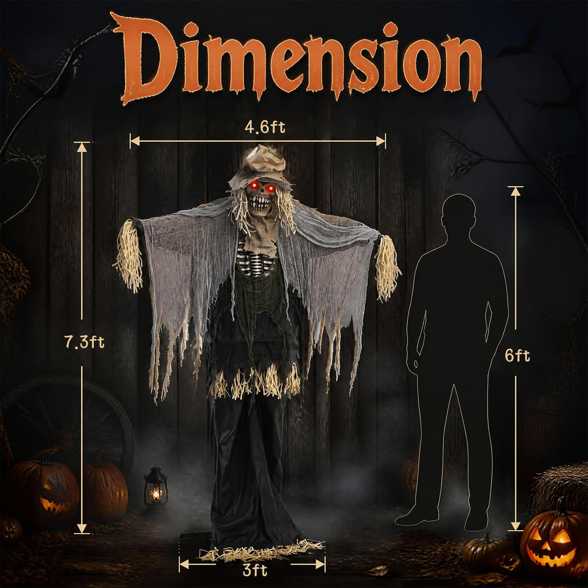 Tangkula 7.3 FT Animated Halloween Standing Skeleton Scarecrow Decoration