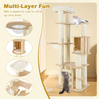 Tangkula Arbre à chat en bois multicouche de 71 po | Arbre à chat moderne pour chats d'intérieur adultes de grande taille