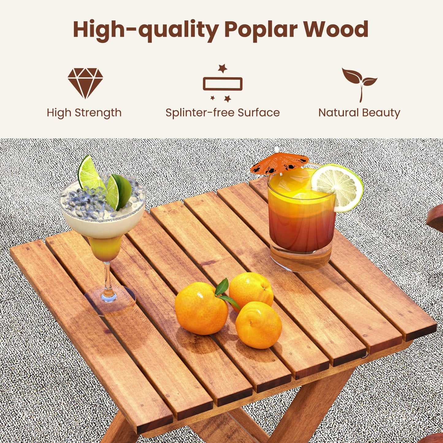 Tangkula 3-piece Outdoor Poplar Wood Rocking Bistro Set