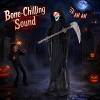 Tangkula 6 FT Halloween Animatronics Standing Grim Reaper with Sickle