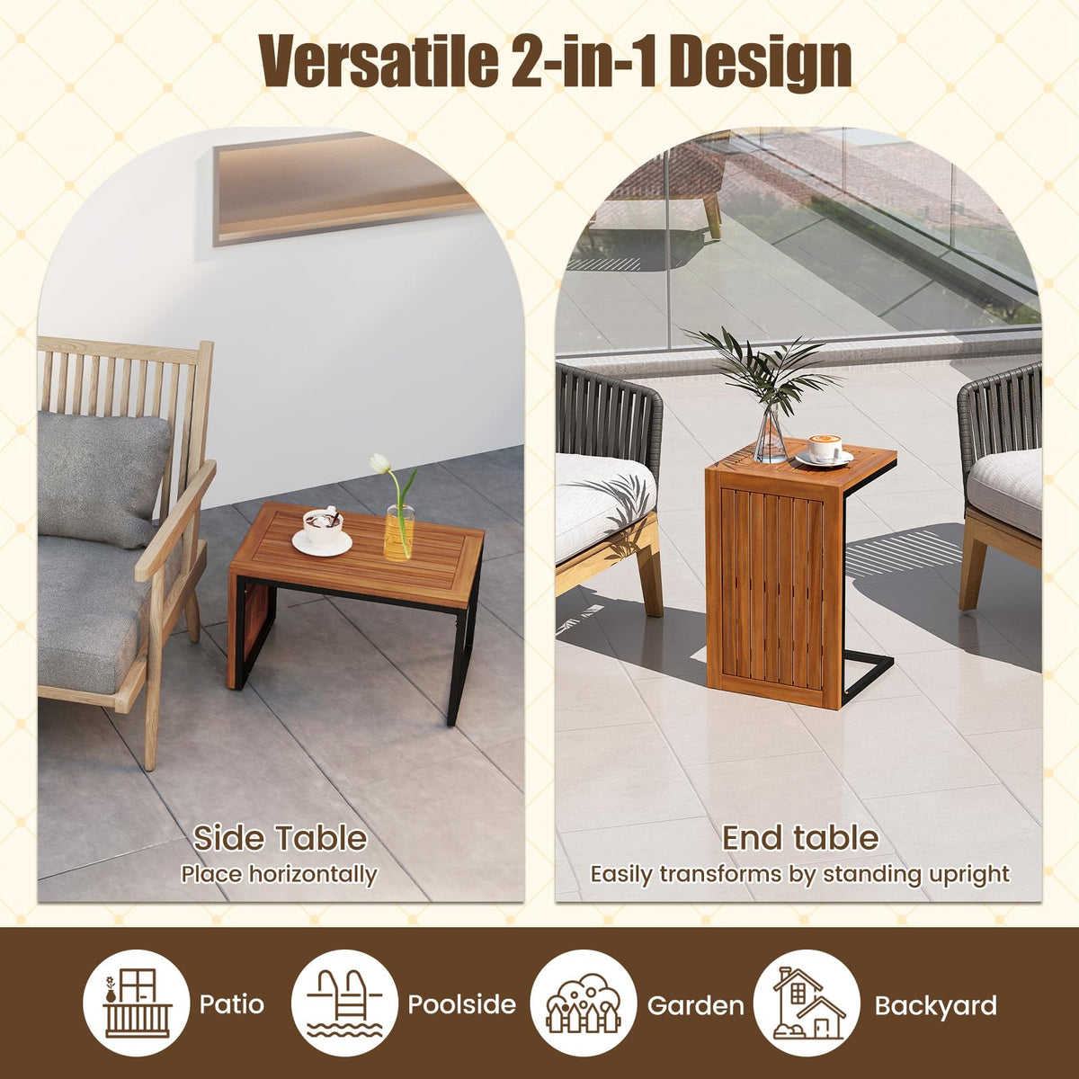 Tangkual 2-in-1 Patio Acacia Wood Side Tables