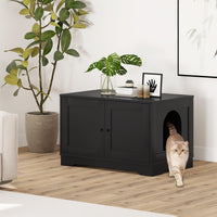Tangkula Cat Litter Box Enclosure w/Winding Entry & Cat Hole for Living Room