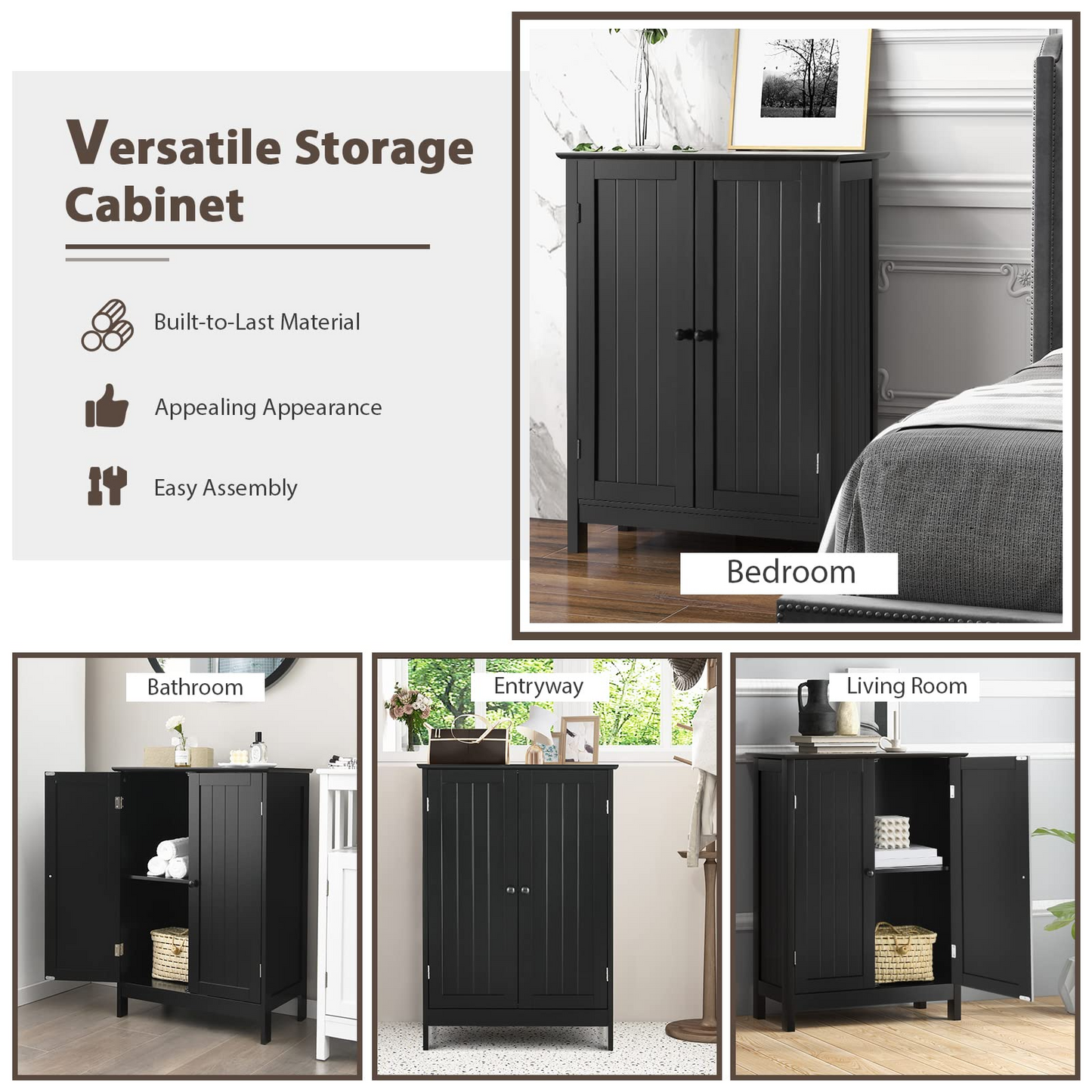Bathroom Floor Cabinet, Black - Tangkula