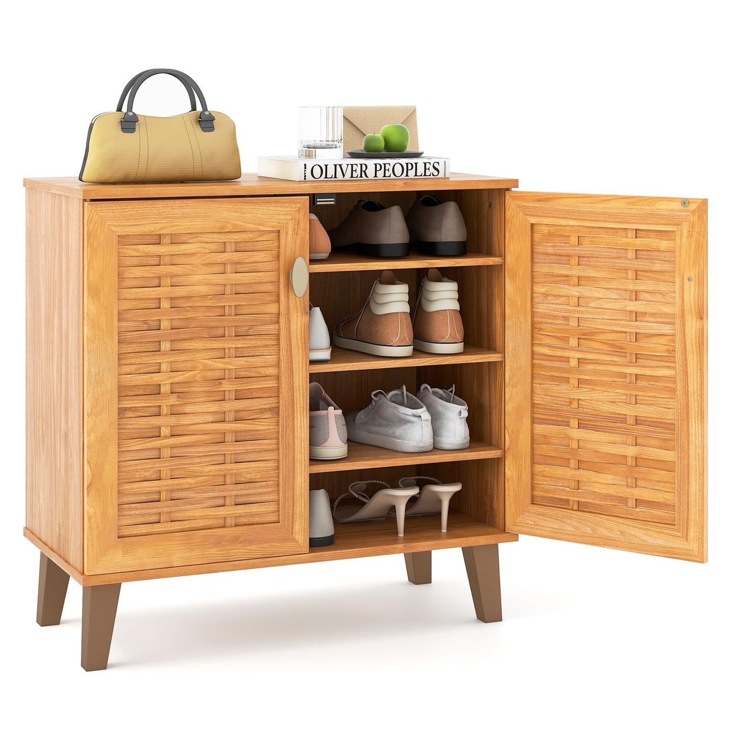 Tangkula Shoe Cabinet with 2 Doors w/ 3 Removable Shelves