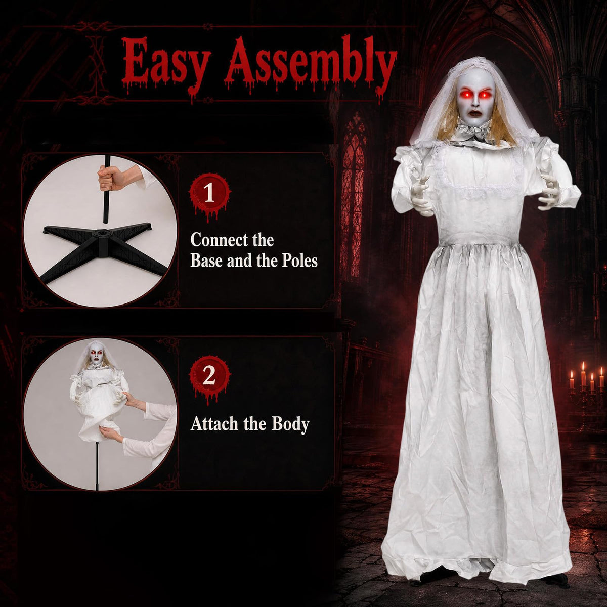 Tangkula 5.7 FT Animated Halloween Ghost Bride Decoration with Swapped Face