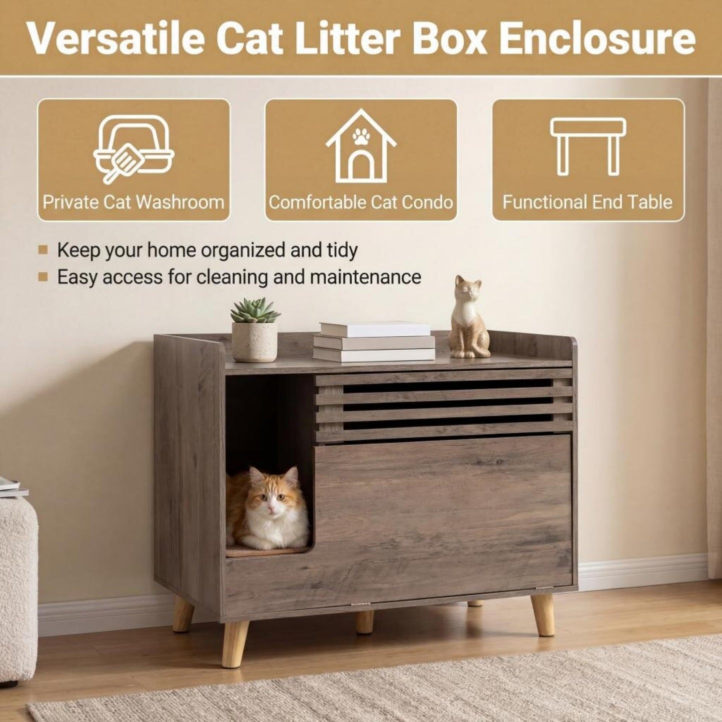 Tangkula Farmhouse Litter Box Enclosure