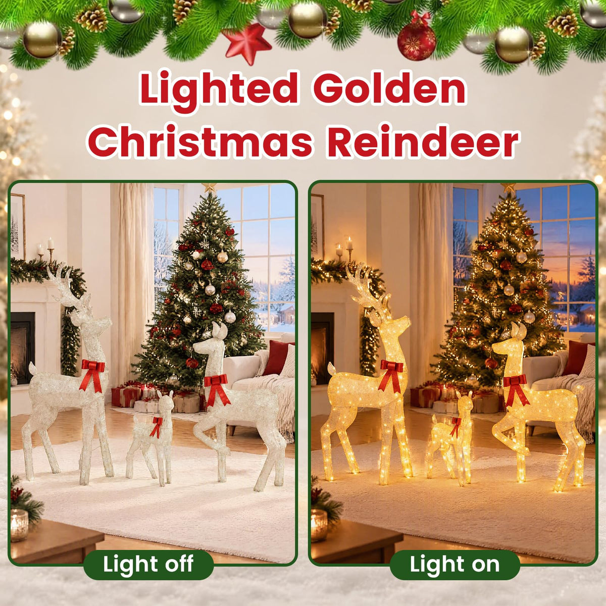 Tangkula 3-Piece Christmas Lighted Reindeer Family Set