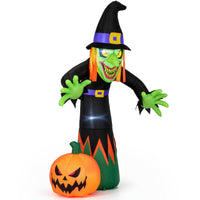 Tangkula 8 FT Halloween Inflatable Witch & Pumpkin with Built-in LED Lights