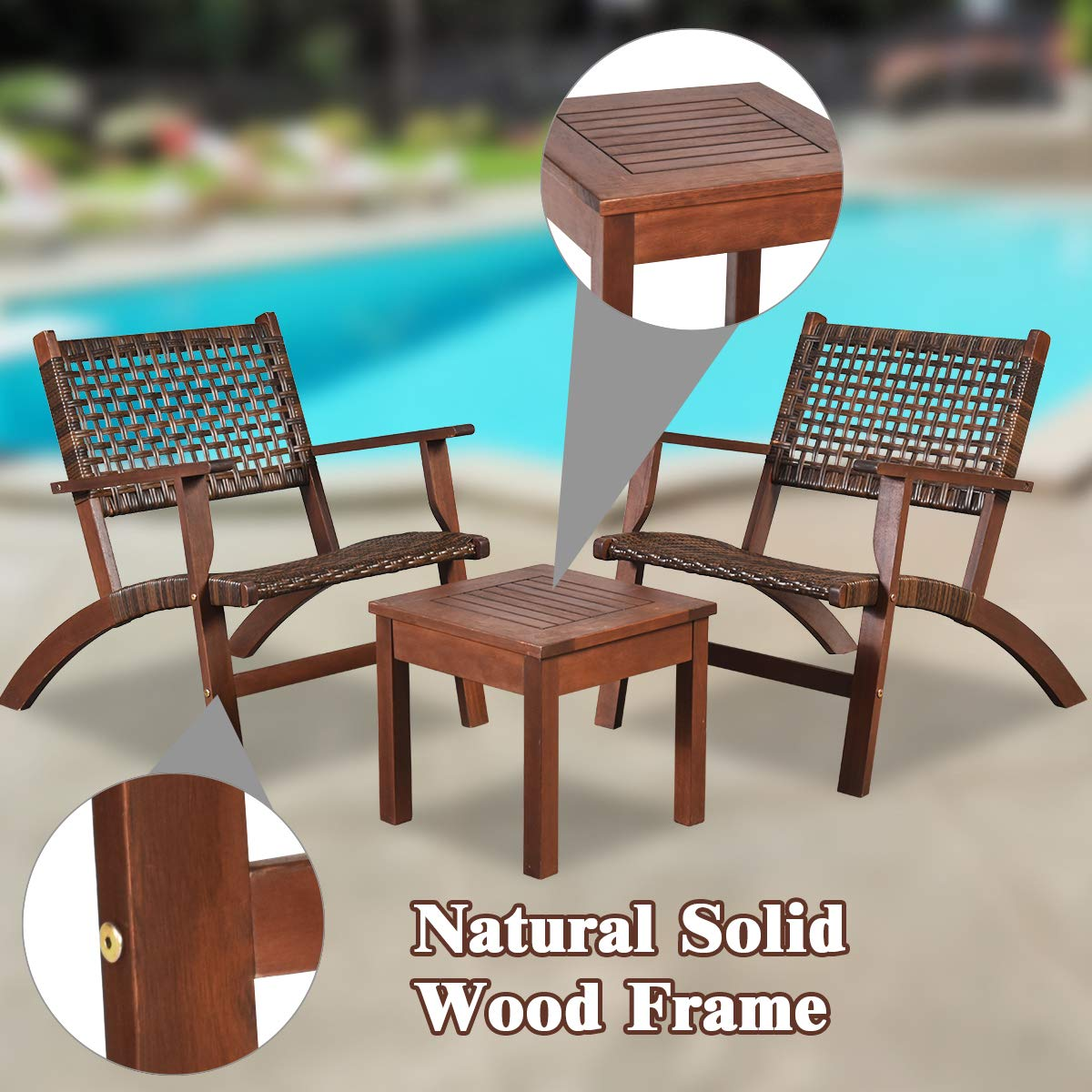 Tangkula 3 PCS Patio Conversation Set (Brown)