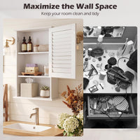 Tangkula Wall Mounted Bathroom Cabinet Single Door Wooden Bathroom Wall Cabinet with Adjustable Shelf