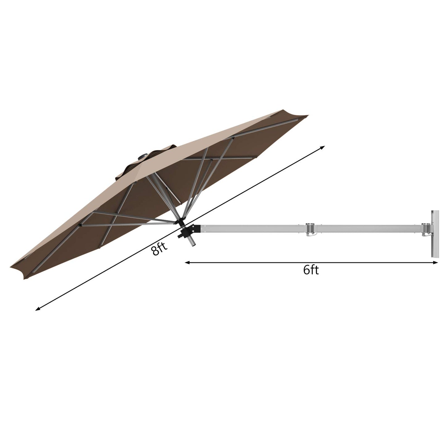 Tangkula 8 FT Wall Mounted Patio Umbrella with Adjustable Pole