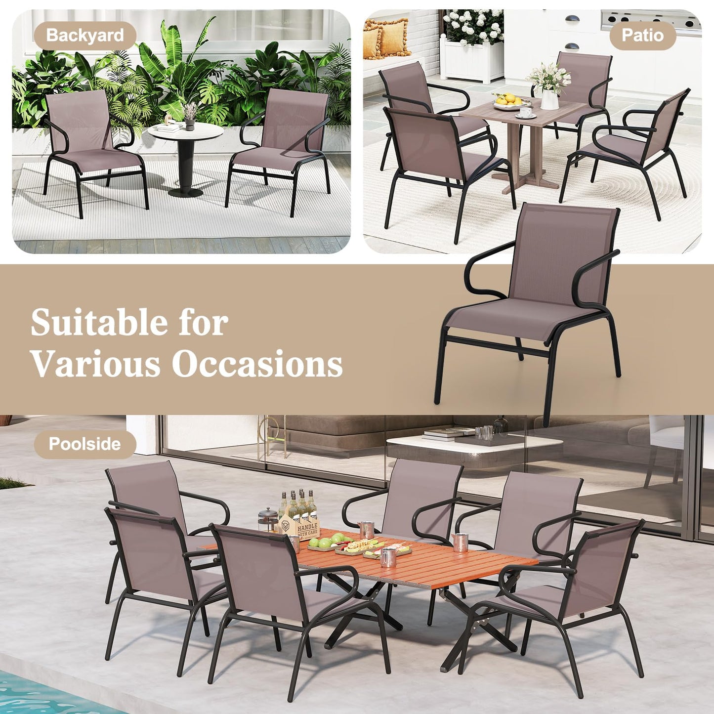 Tangkula Patio Chairs Set of 2/4/6 with Armrests for Poolside