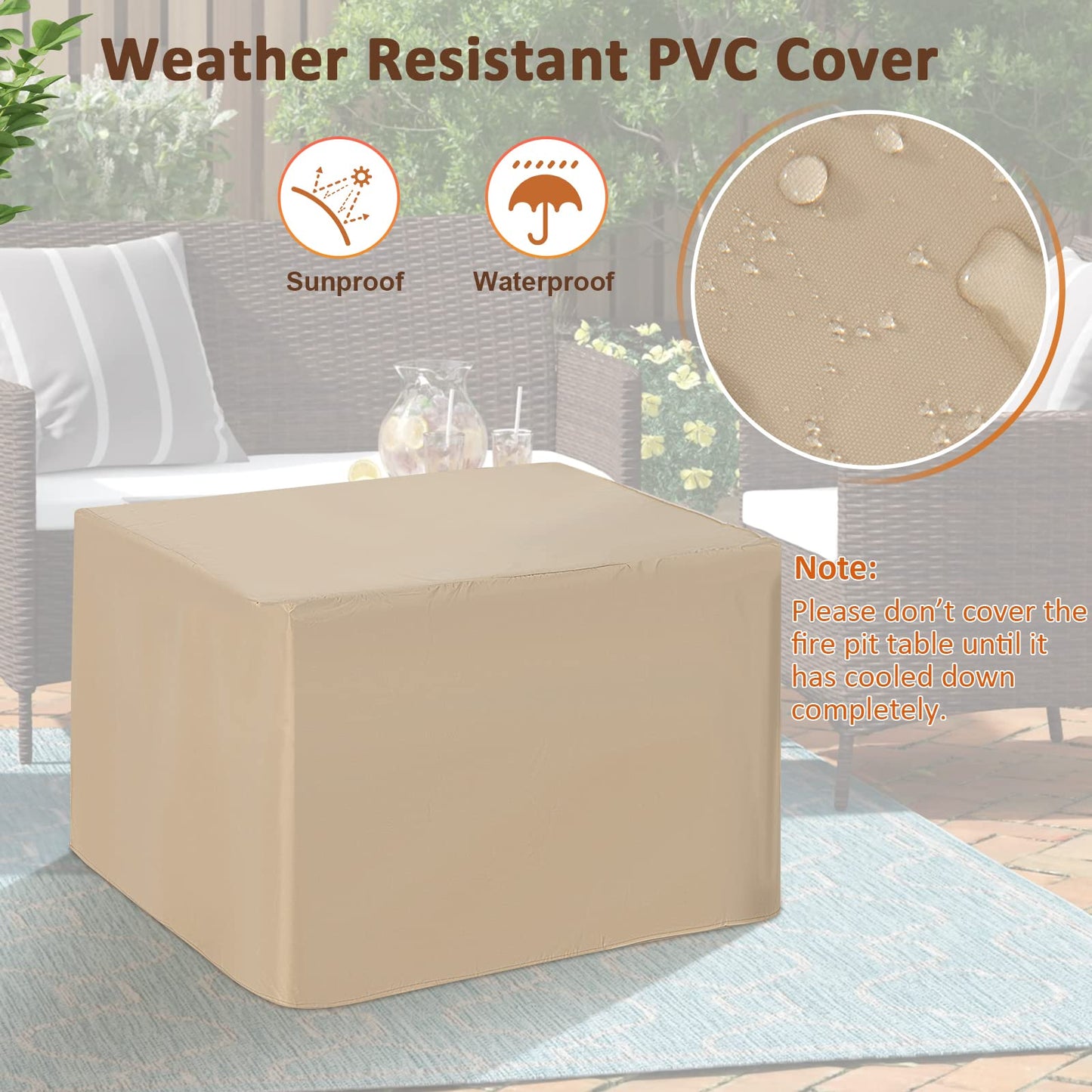 Tangkula 35 Inch Concrete Propane Gas Fire Pit Table, Patiojoy Square Outdoor Propane Fire Table with Protective Cover Lava Rocks & Metal Lid