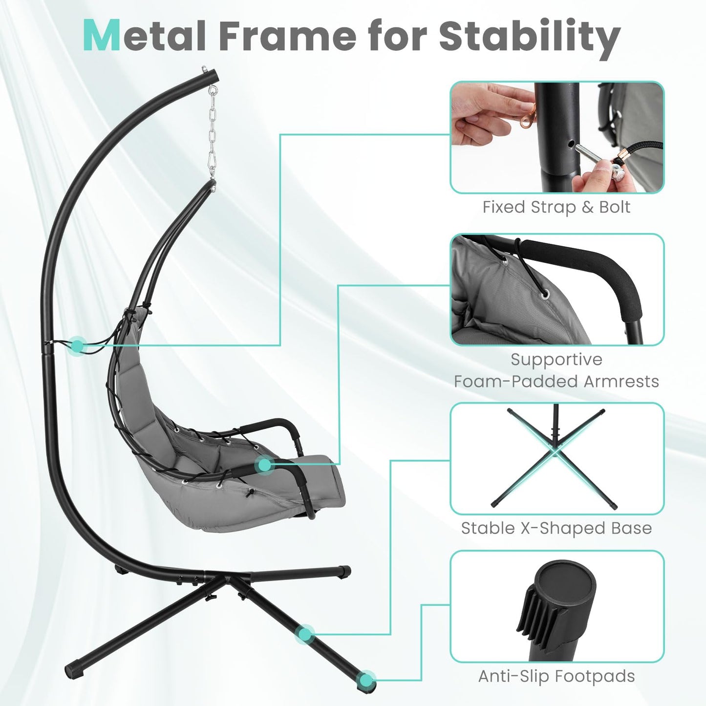 Tangkula Swing Chair with Stand, Hanging Egg Chair with Cushion, Indoor Outdoor Hammock Chair