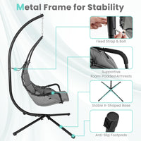 Tangkula Swing Chair with Stand, Hanging Egg Chair with Cushion, Indoor Outdoor Hammock Chair