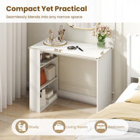 Tangkula Small White Desk with 3-Tier Bookshelf