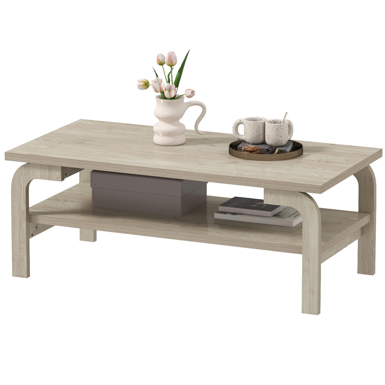 Tangkula 2 Tier Coffee Table with Large Tabletop for Living Room