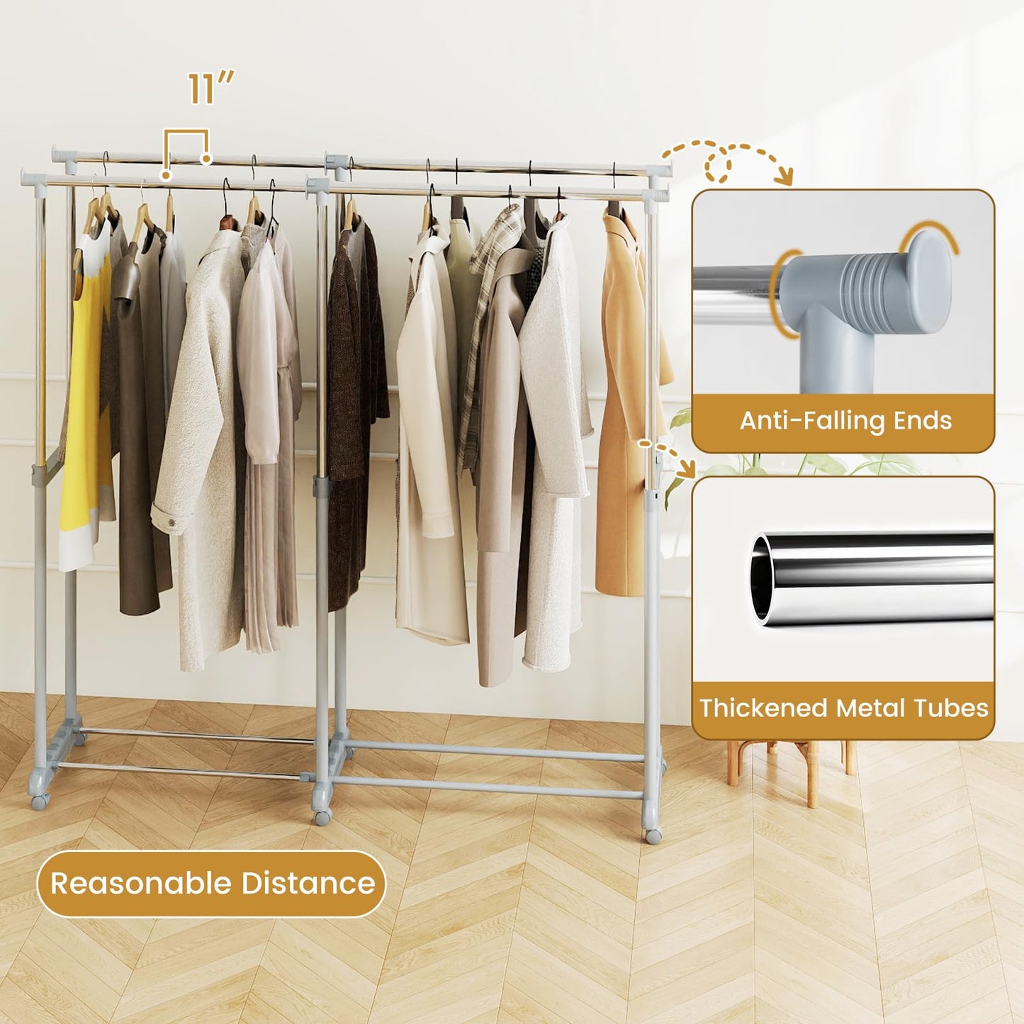 Tangkula Extendable Double Rods Garment Rack for Bedroom & Laundry