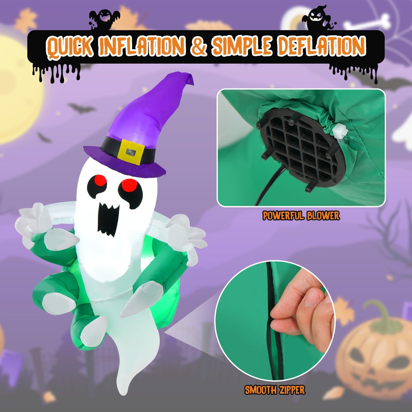 Tangkula 3.6 FT Halloween Inflatable Ghost Broke Out from Window