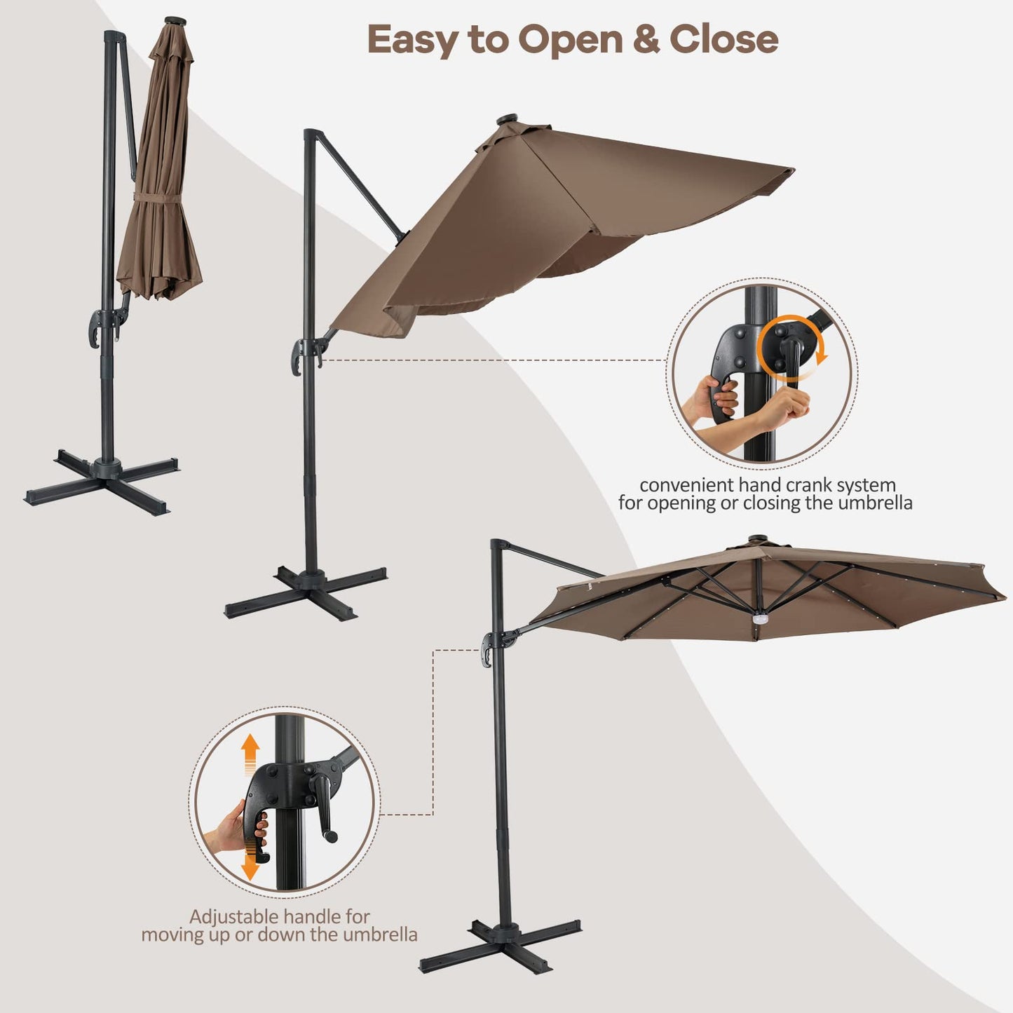 Tangkula 10FT Patio Cantilever Umbrella With 28 LED Lights