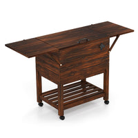 Tangkula Wooden Patio Cooler Table with Bottle Opener & 3 Handles