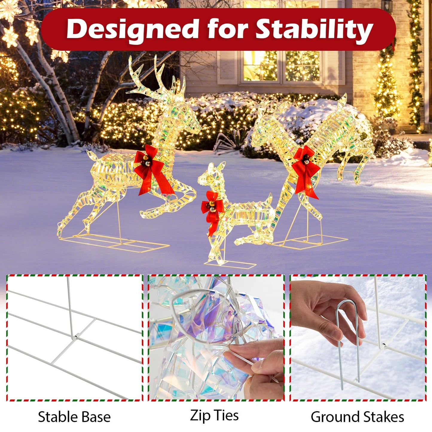 Tangkula 3-Piece Outdoor Christmas Lighted Reindeer Family Set, Light up Xmas Deer Decorations ( 3.4 FT+3.1 FT+1.6 FT )