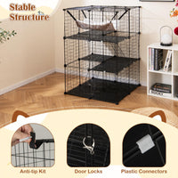 Tangkula Cat Cage Indoor 3-Tier Cat Enclosure with Skylight Hammock 2 Ladders