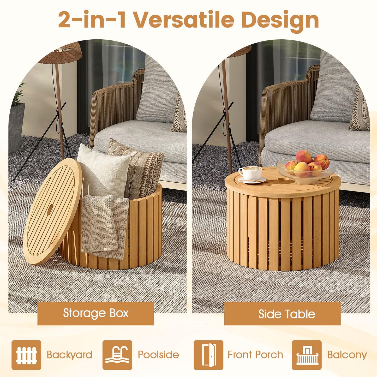 Tangkula 2-in-1 Outdoor Side Table with Storage for Backyard